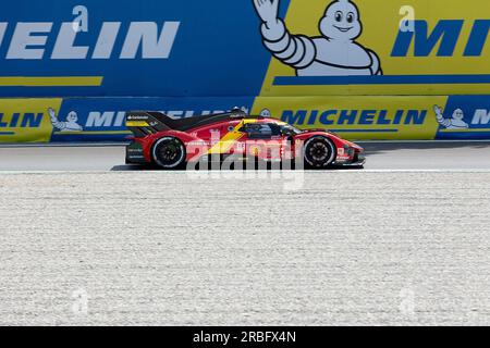 Monza, Italien. 08. Juli 2023. 07/08/2023, Autodromo Nazionale di Monza, Monza, WEC – 6 Stunden Monza, im Bild FERRARI AF CORSE, Ferrari 499P, Antonio Fuoco (ITA), Miguel Molina (ESP), Nicklas Nielsen (DNK). Kredit: dpa/Alamy Live News Stockfoto