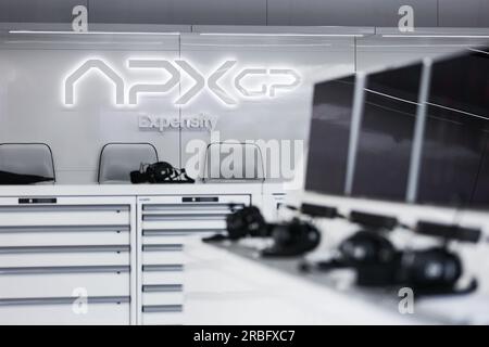 APEX APXGP-fiktionales Team für den Film F1 von Apple Studios/Bruckheimer Films, Illustration während der Formel 1 Aramco British Grand Prix 2023, 10. Runde der Formel 1-Weltmeisterschaft 2023 vom 7. Bis 9. Juli 2023 auf der Silverstone Circuit in Silverstone, Großbritannien Stockfoto