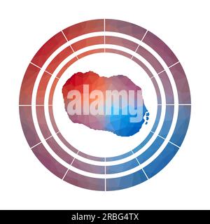Rarotonga-Abzeichen. Helles, verlaufendes Logo der Insel in niedriger Poly-Form. Mehrfarbiges Rarotonga-Rundschild mit Karte im geometrischen Stil für Ihre Infographi Stock Vektor