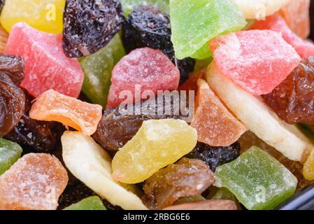 Makro von verschiedenen leckeren und bunten trockene Früchte Stockfoto