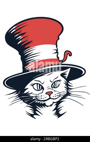 Dr. Seuss Katze im Hut. Hut, Schnurrbart. Vektor Stock Vektor