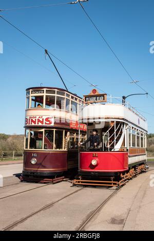 Straßenbahn am Beamish Museum, County Durham, Großbritannien Stockfoto