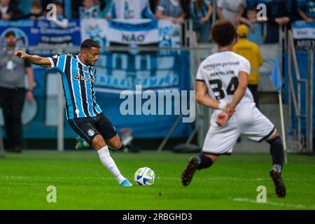 Porto Alegre, Brasilien. 09. Juli 2023. Reinaldo von Gremio, während des Spiels zwischen Gremio und Botafogo für die brasilianische Serie A 2023, im Arena do Gremio Stadion, in Porto Alegre am 09. Juli. Foto: Richard Ducker/DiaEsportivo/Alamy Live News Kredit: DiaEsportivo/Alamy Live News Stockfoto