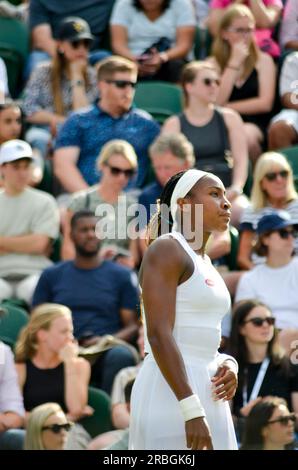 Bei den Wimbledon Championships 2023, die vom All England Tennis Club ausgerichtet werden, wurden Coco Gauff, Christopher Eubanks und Elina Svitolina vorgestellt. Stockfoto