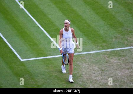 Bei den Wimbledon Championships 2023, die vom All England Tennis Club ausgerichtet werden, wurden Coco Gauff, Christopher Eubanks und Elina Svitolina vorgestellt. Stockfoto