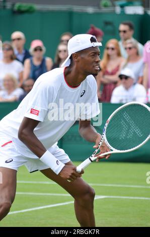 Bei den Wimbledon Championships 2023, die vom All England Tennis Club ausgerichtet werden, wurden Coco Gauff, Christopher Eubanks und Elina Svitolina vorgestellt. Stockfoto