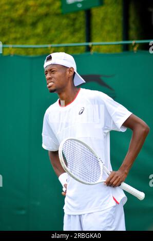 Bei den Wimbledon Championships 2023, die vom All England Tennis Club ausgerichtet werden, wurden Coco Gauff, Christopher Eubanks und Elina Svitolina vorgestellt. Stockfoto