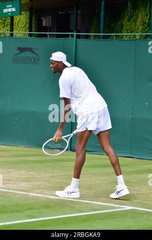 Bei den Wimbledon Championships 2023, die vom All England Tennis Club ausgerichtet werden, wurden Coco Gauff, Christopher Eubanks und Elina Svitolina vorgestellt. Stockfoto