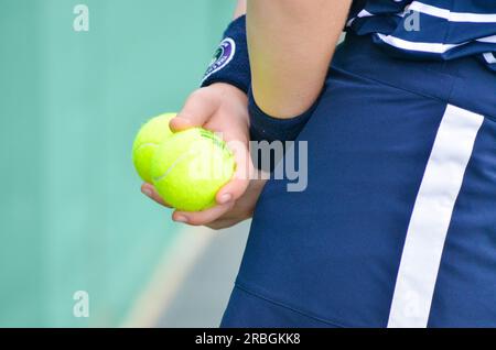 Bei den Wimbledon Championships 2023, die vom All England Tennis Club ausgerichtet werden, wurden Coco Gauff, Christopher Eubanks und Elina Svitolina vorgestellt. Stockfoto