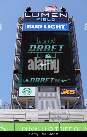 Seattle, Usa. 09. Juli 2023. Das Seattle Seahawks Lumen Field veranstaltet am Sonntag, den 9. Juli 2023, den MLB-Entwurf 2023 in Seattle, Washington. Foto: Aaron Josefczyk/UPI Credit: UPI/Alamy Live News Stockfoto