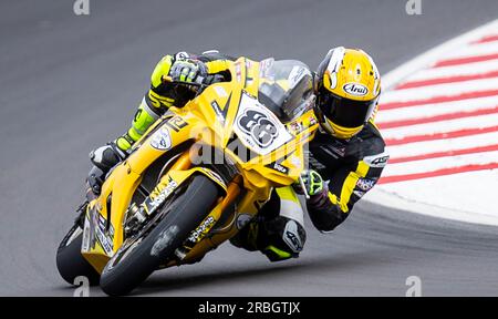 Juli 08 2023 Monterey, CA, USA während der Mission Foods MotoAmerica Superbikes Q2 auf dem WeatherTech Raceway Laguna Seca Monterey, CA Thurman James/CSM Stockfoto