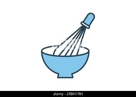 Symbol für Mischschüssel mit Schneebesen. Symbol für das Element „Bäckerei“, „Koch“, „Küche“. Flaches Design im Icon-Stil. Einfache Vektorkonstruktion editierbar Stock Vektor