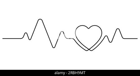 Romantischer Minimalismus Herzschlag-Puls in kontinuierlicher Linienzeichnung - Symbol der Liebe und Rhythmusvektordarstellung Stock Vektor