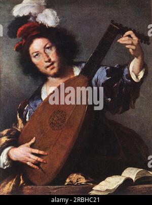 Lute-Spieler 1635 von Bernardo Strozzi Stockfoto