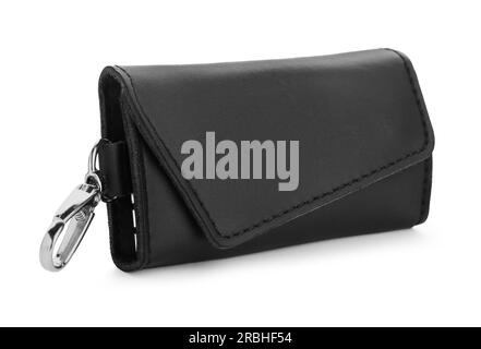 Stilvoller Schlüsselhalter aus Leder, isoliert auf weiß Stockfoto