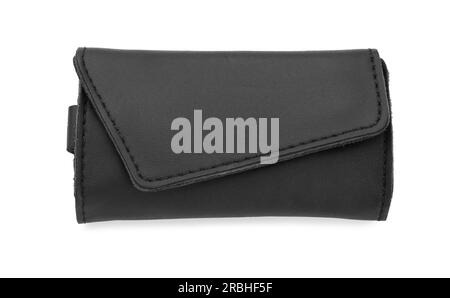 Stilvoller Schlüsselhalter aus Leder, isoliert auf weiß Stockfoto