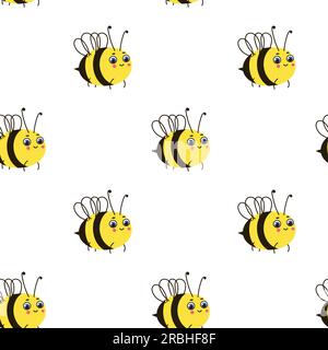 Muster mit süßen Cartoon-Bienen auf weißem Hintergrund. Stock Vektor