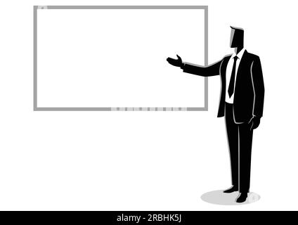 Business Vektor Illustration eines Geschäftsmannes, der eine Präsentation auf Whiteboard Stock Vektor