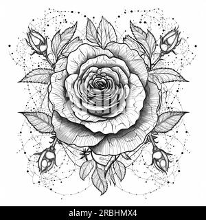 Rosensilhouette mit Blättern. Isoliertes Blumenbild. Vektordarstellung Stock Vektor