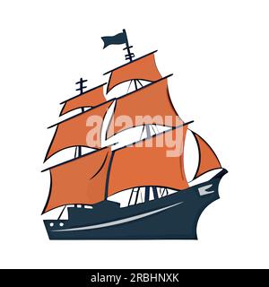 Süßes Schiff isoliert. Logo-Design des Segelschiffs. Vektordarstellung Stock Vektor