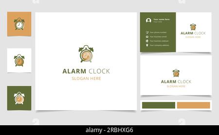 Logo des Weckers mit editierbarem Slogan. Branding-Buch und Visitenkartenvorlage. Stock Vektor