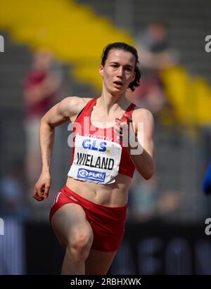 Louise WIELAND (HSV Hamburg Hamburg) Action, Halbfinale 200m Frauen, am 9. Juli 2023 Deutsche Leichtathletik-Meisterschaft 2023, vom 8. Bis 09.07.2023. Juli in Kassel. Stockfoto