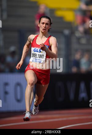 Louise WIELAND (HSV Hamburg Hamburg) Action, Halbfinale 200m Frauen, am 9. Juli 2023 Deutsche Leichtathletik-Meisterschaft 2023, ab Juli 8. - 09.07.2023 in Kassel/Deutschland. Stockfoto