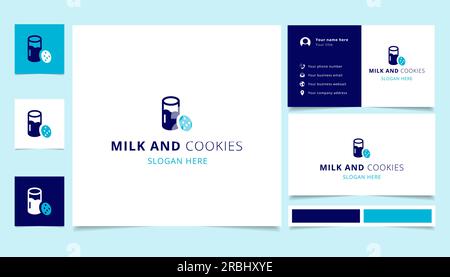 Logo mit editierbarem Slogan und „Milk and Cookies“-Schriftzug. Branding-Buch und Visitenkartenvorlage. Stock Vektor