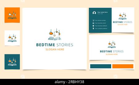 Gutenachtgeschichten-Logo mit editierbarem Schriftzug. Branding-Buch und Visitenkartenvorlage. Stock Vektor