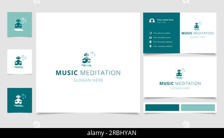 Music-Meditation-Logo mit editierbarem Schriftzug. Branding-Buch und Visitenkartenvorlage. Stock Vektor