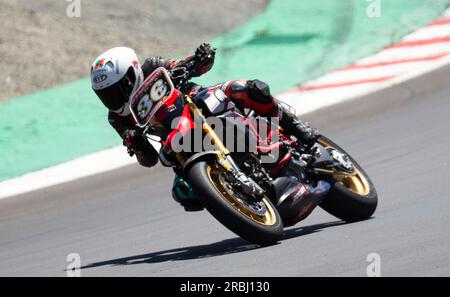 Juli 09 2023 Monterey, CA, USA während der Mission Foods MotoAmerica Super Hooligan Championship R2 auf dem WeatherTech Raceway Laguna Seca Monterey, CA Thurman James/CSM Stockfoto