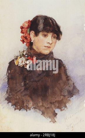 Neapolitanisches Mädchen mit Blumen im Haar c.1884; Neapel, Italien, von Vasily Surikov Stockfoto