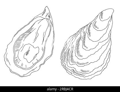 Oyster Set Grafik Schwarzweiß Skizzendarstellungsvektor Stock Vektor