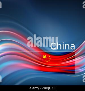 Hintergrund der chinesischen Flagge. Abstrakte chinesische Flagge am blauen Himmel. Design der nationalen Urlaubskarte in der VR China. Staatsbanner, porzellanposter, patriotisches Cover, Flyer Stock Vektor