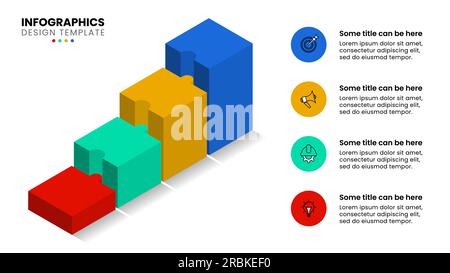 Infografik-Vorlage mit Symbolen und 4 Optionen oder Schritten. Izometrisches Puzzle. Kann für Workflow-Layout, Diagramm, Banner, webdesign verwendet werden. Vektor-Illustration Stock Vektor