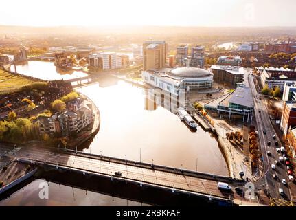 Unvergleichlicher Blick auf den Fluss Lagan, Belfast, Nordirland Stockfoto