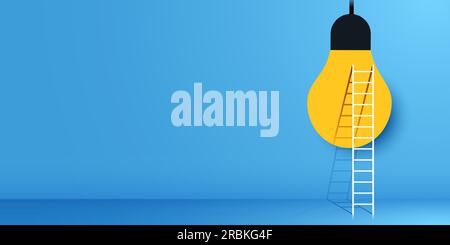 Treppen zur Glühbirne. Idee, Ziel und Innovationskonzept. Vektordarstellung Stock Vektor
