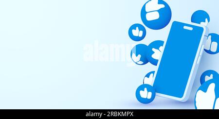 Smartphone mit fliegenden Symbolen. Social-Networking-Konzept. Vektordarstellung Stock Vektor