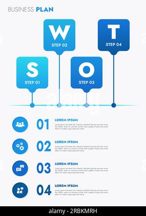 Infografik-Vorlage für Präsentationen und Funktionen Datenvisualisierung umfasst ein Prozessdiagramm mit Diagrammen, Schritten und Optionen. Stockfoto