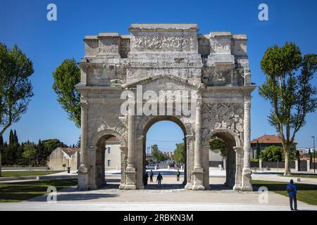 Triumphbogen L'Arc de Triomphe, Orange, Vaucluse, Provence-Alpes-Cote d'Azur, Frankreich, Europa Stockfoto