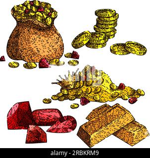 Schatzgoldsatz, von Hand gezeichneter Vektor Stock Vektor