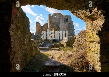 Burgruinen Homburg und Ruine Naturschutzgebiet Homburg, Niederfrankreich, Franken, Bayern, Deutschland Stockfoto