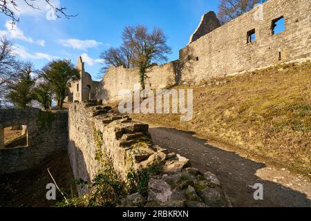 Burgruinen Homburg und Ruine Naturschutzgebiet Homburg, Niederfrankreich, Franken, Bayern, Deutschland Stockfoto