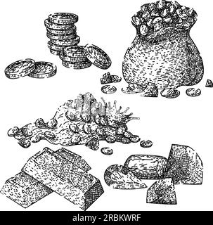 Schatzgoldsatz, von Hand gezeichneter Vektor Stock Vektor