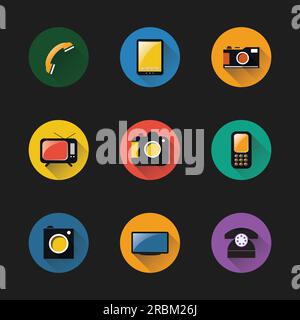 Flaches UI-Design – farbenfrohe Symbolgruppe für elektronische Geräte Stock Vektor