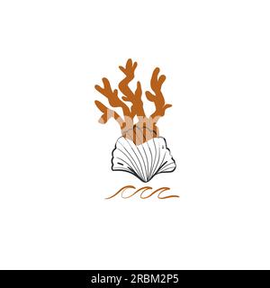 Handgezeichneter Vektor abstrakt Einfache minimalistische Strichkunst Grafik Zeichnen tropische Meereslebewesen Symbolsammlung isoliert. Sommerpalmenstrand modern Stock Vektor