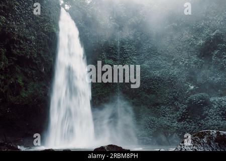 Nungnung Wasserfall mit starkem Fluss in Bali, Indonesien. Tropische Natur und epischer Wasserfall Stockfoto