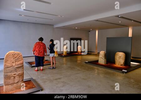 Frankreich, Aveyron (12), Rodez, Fenaille Museum, Raum der Statue-Menhirs, Statue-Menhir, Meisterwerk der jungsteinzeitlichen Kunst Stockfoto