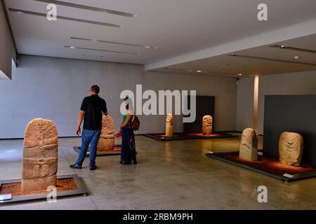 Frankreich, Aveyron (12), Rodez, Fenaille Museum, Raum der Statue-Menhirs, Statue-Menhir, Meisterwerk der jungsteinzeitlichen Kunst Stockfoto