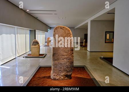 Frankreich, Aveyron (12), Rodez, Fenaille Museum, Raum der Statue-Menhirs, Statue-Menhir, Calmels-et-Le-Viala, Meisterwerk der jungsteinzeitlichen Kunst Stockfoto